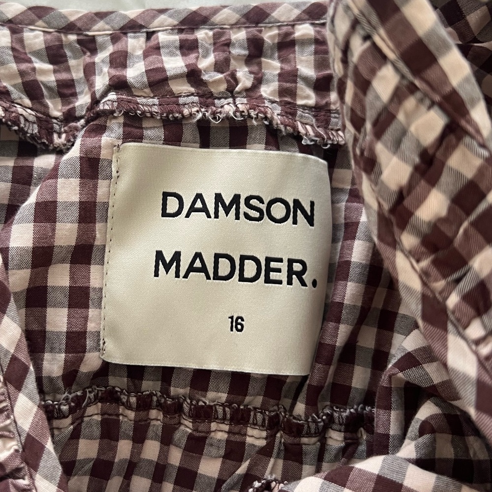 Damson Madder Dakota Bow Gingham Puff-Sleeve Midi Dress UK 16 - Picture 7 of 11